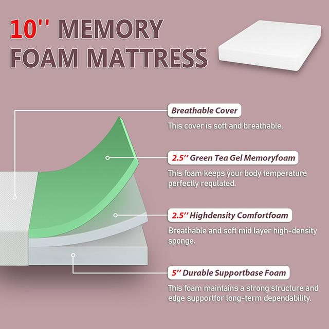 Forsythia 10" Queen Green Tea Gel Memory Foam