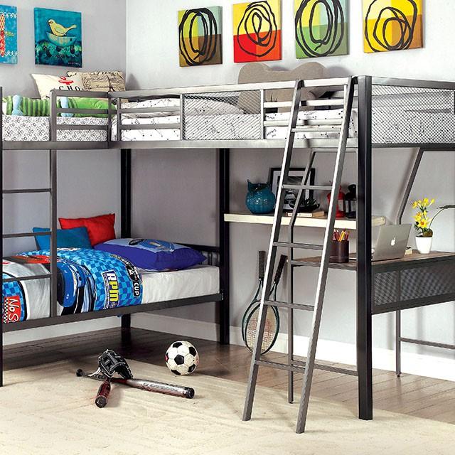 BALLARAT Silver Triple Twin Bunk Bed w/ Desk