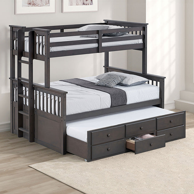 University Twin/Full Bunk Bed Grey, Walnut, & White